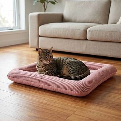 Tapis rafraîchissant pour chat rose rectangulaire, bords côtelés, surface claire pour couchage