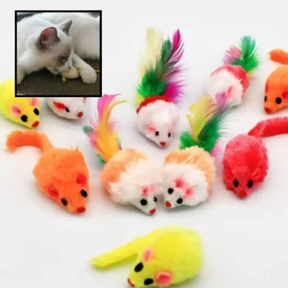 Lot de souris et animaux en peluche colorés avec plumes, pour chat