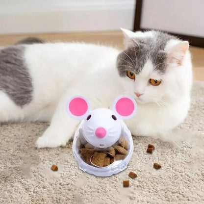 Distributeur de croquettes puzzle pour chat, souris blanche oreilles roses, bol transparent