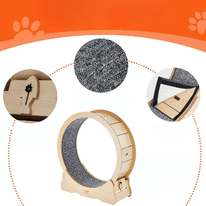 Roue pour chat KittyTread™ beige avec griffe latérale et tapis de course gris