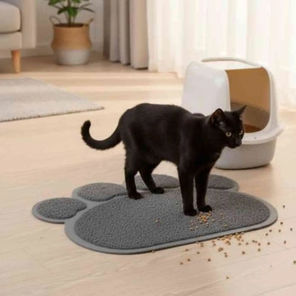 Tapis de litière pour chat en forme de pattes, gris foncé