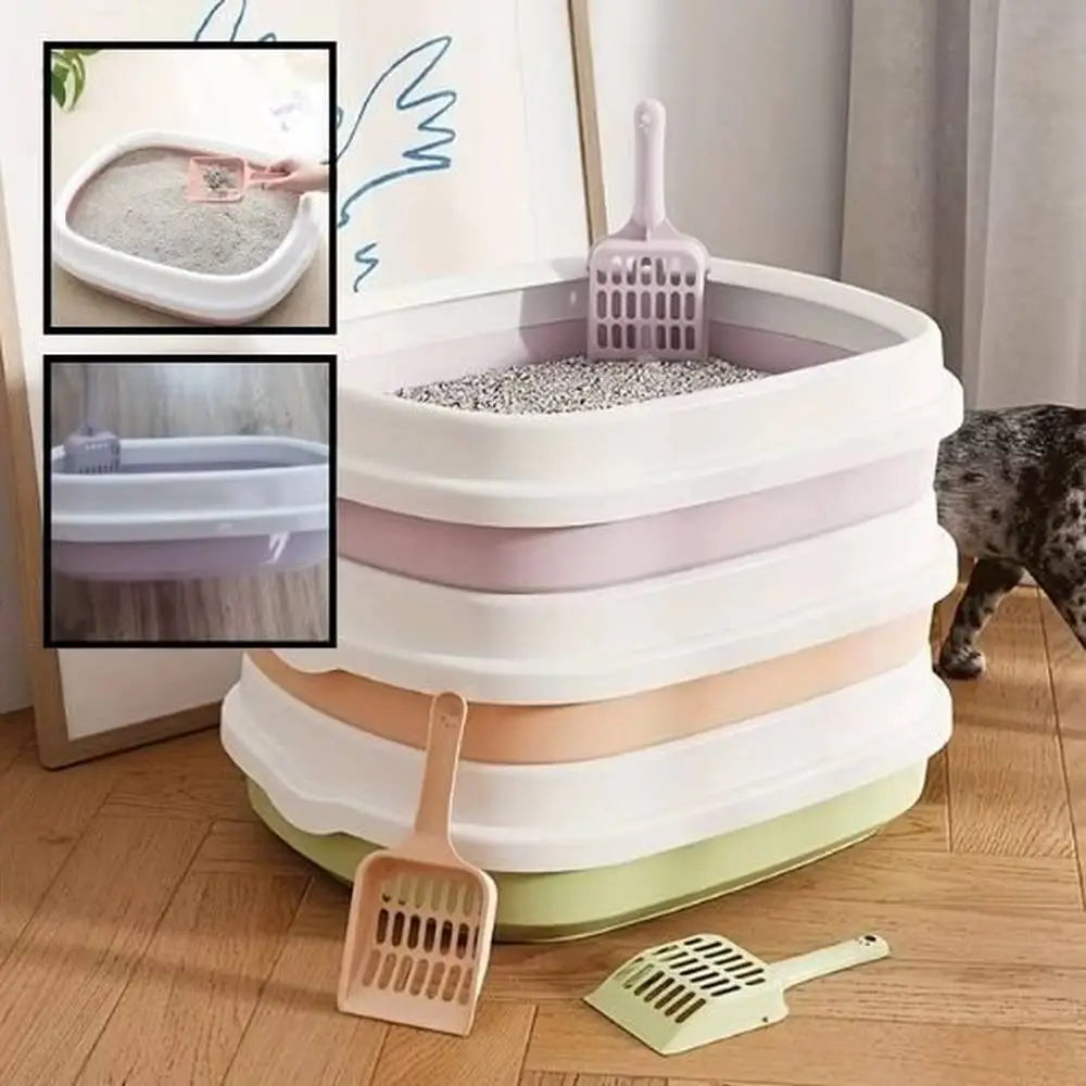 Bac à litière pour chat CleanComfort blanc, pelle et bac rose inclus