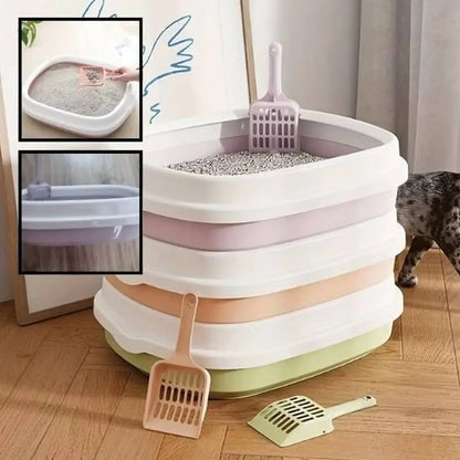 Bac à litière pour chat CleanComfort blanc, pelle et bac rose inclus