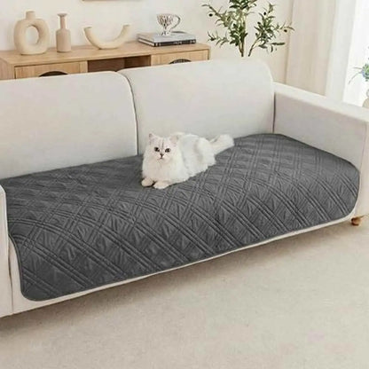 Couvre-canapé pour chat, matelassé gris foncé, bord arrondi, posé sur l’assise