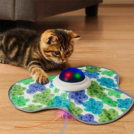 Jouet chat interactif FéliStim: tapis ovale à fleurs avec dôme lumineux multicolore