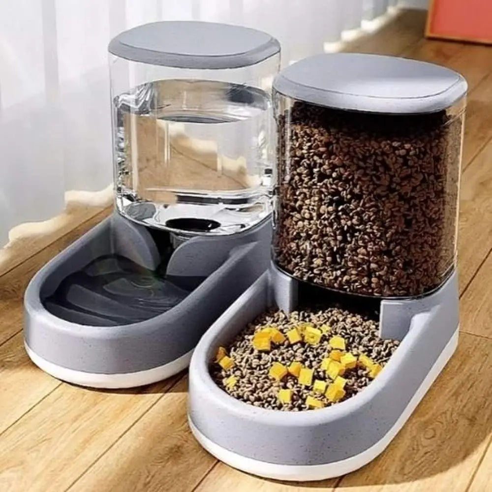 Distributeur de croquettes pour chat SmartFeed gris, réservoir transparent et double bol