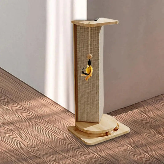 Griffoir pour chat CatScratcherPost™ marron avec colonne en sisal et jouet suspendu