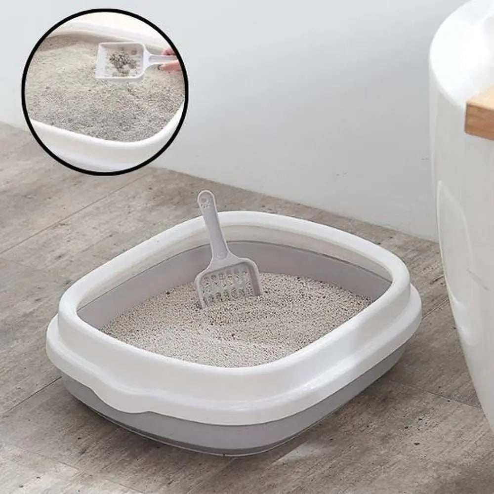 Bac à litière pour chat CleanComfort gris clair, pelle à l’intérieur