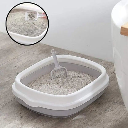 Bac à litière pour chat CleanComfort gris clair, pelle à l’intérieur