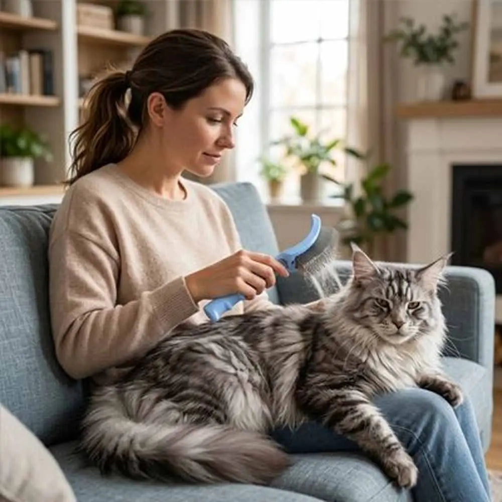 Brosse pour chat à poils longs anti-nœuds bleue, tête à picots, brossage du pelage