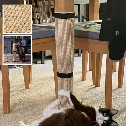 Griffoir pour chat sur poteau en sisal beige, embouts noirs, chat noir