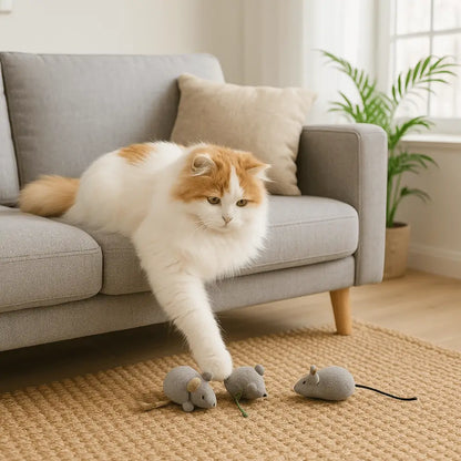 Souris en peluche grises avec cordon, lot de jouets pour chat