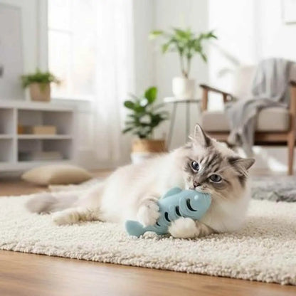 Poisson jouet distributeur de friandises pour chat, poisson bleu.