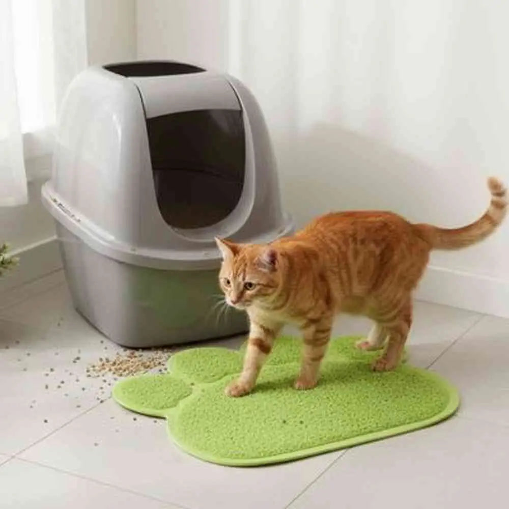 Tapis de litière pour chat en forme de pattes, vert clair