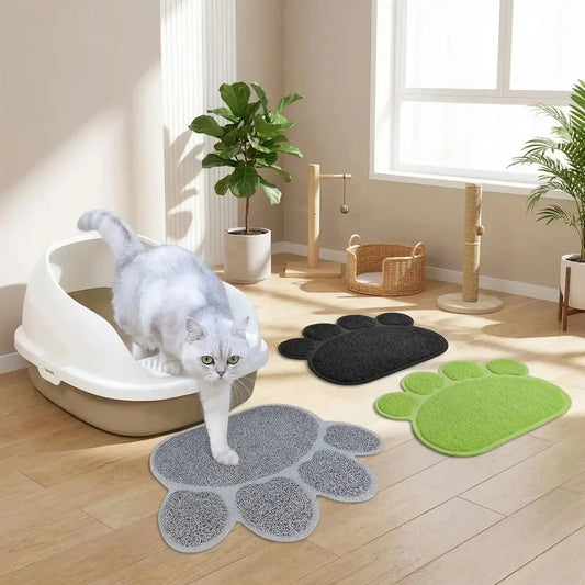Tapis de litière pour chat en forme de pattes, gris et vert, lot de 3