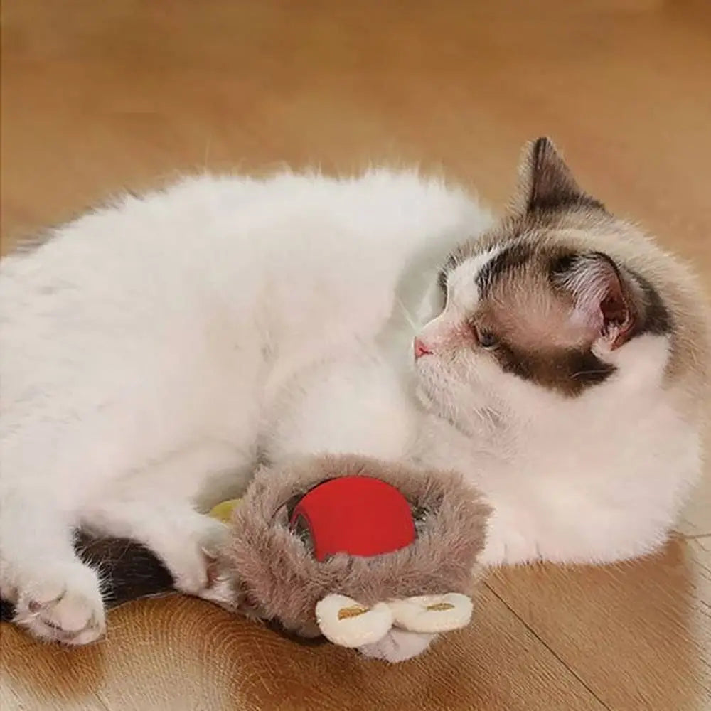 Jouet interactif pour chat : disque rouge sur souris en peluche