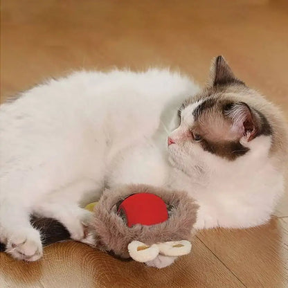 Jouet interactif pour chat : disque rouge sur souris en peluche