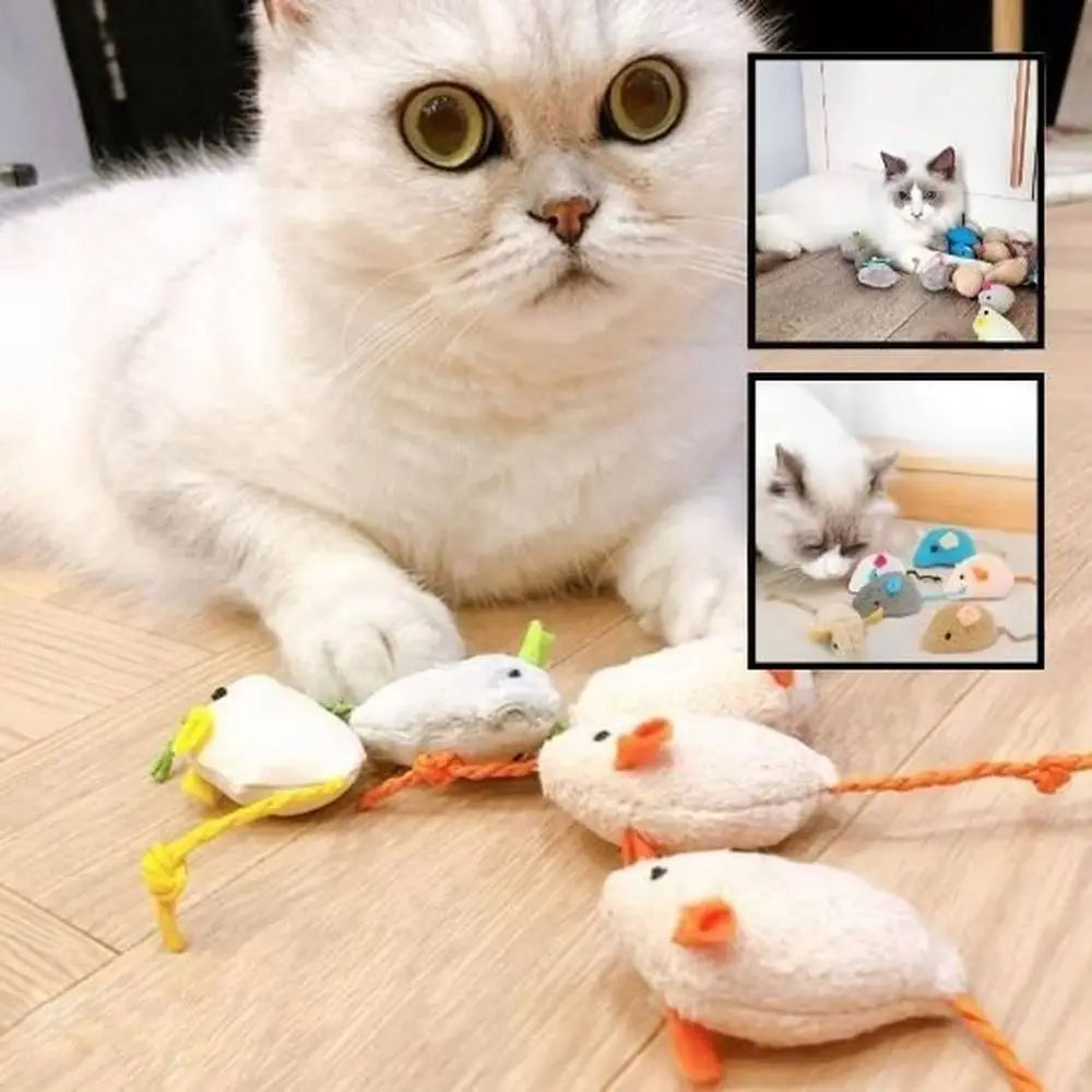 Souris en peluche blanches à pattes orange, jouet pour chat