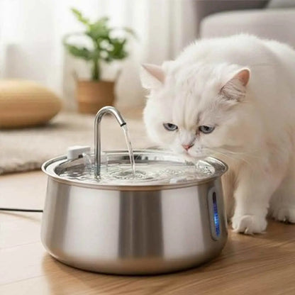 Fontaine à eau pour chat en inox 304 avec jet d’eau et cuvette circulaire