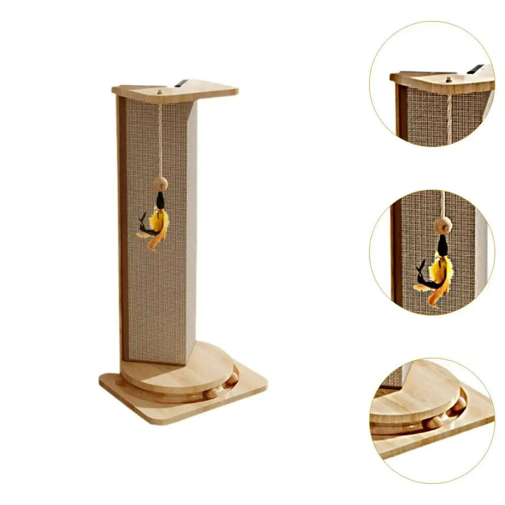 Griffoir pour chat CatScratcherPost™ marron avec vues détaillées du dessus et de la base