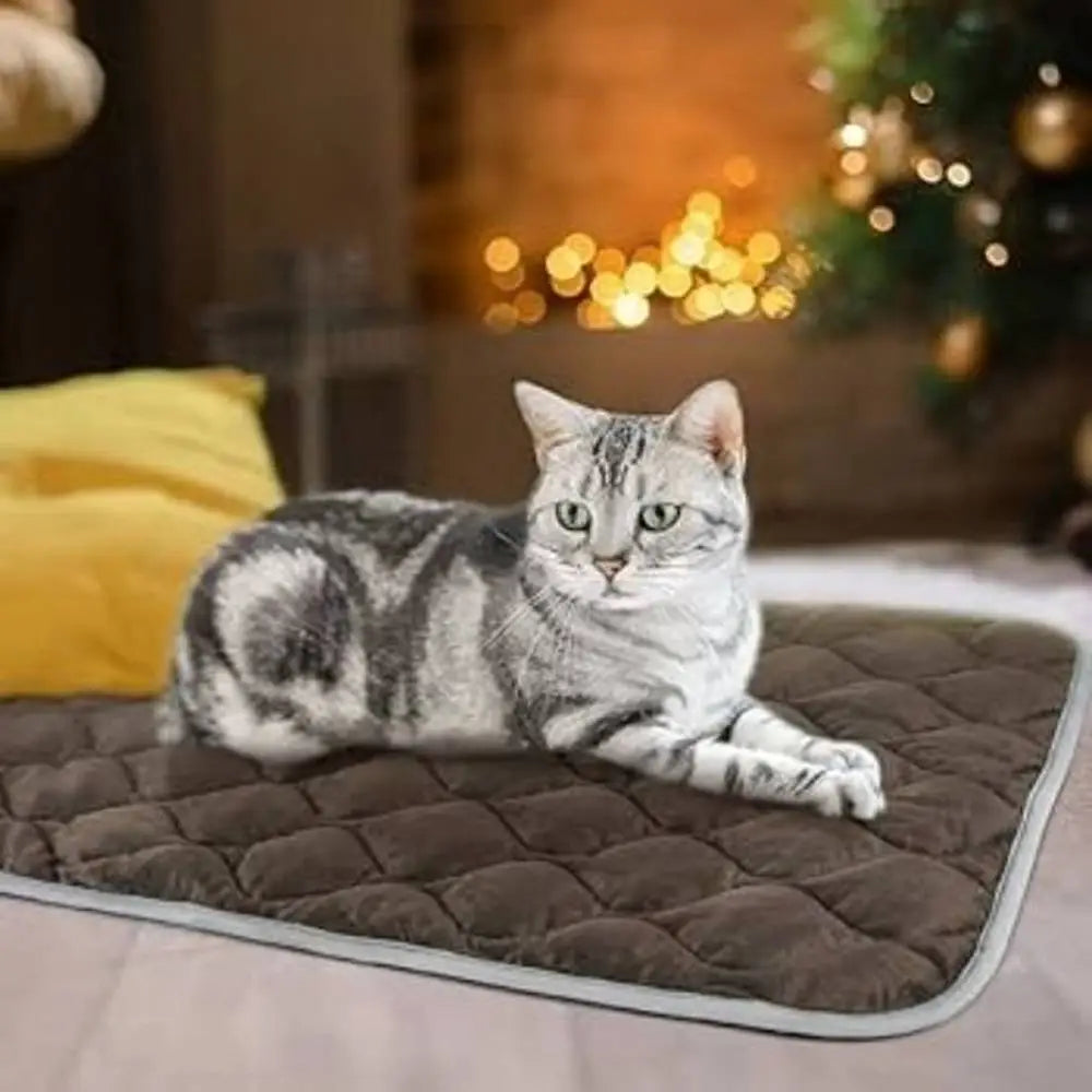 Tapis pour chat auto-chauffant gris foncé, bord clair et coutures