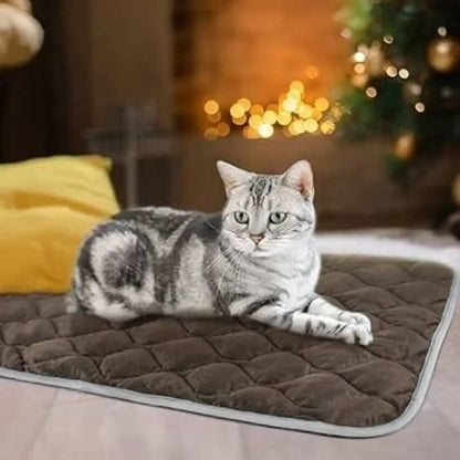 Tapis pour chat auto-chauffant gris foncé, bord clair et coutures