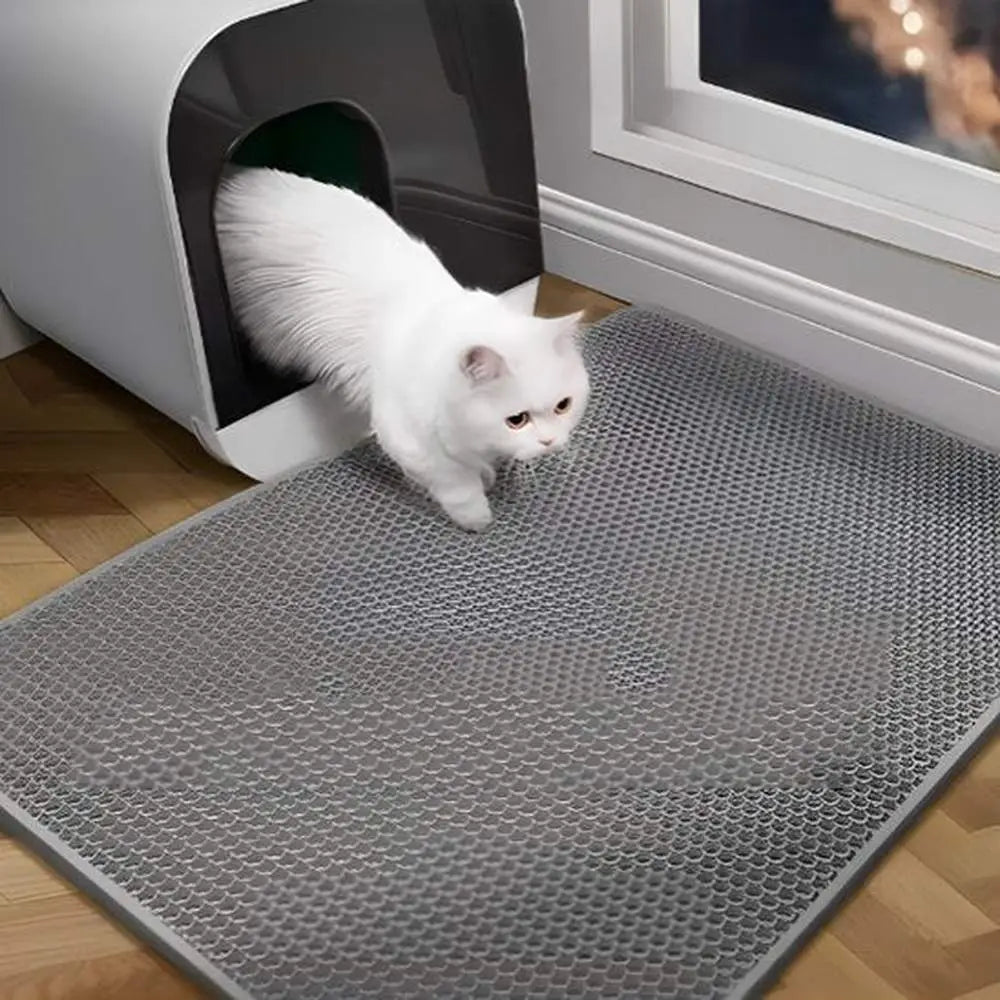 Tapis de litière pour chat gris, surface alvéolée antidérapante