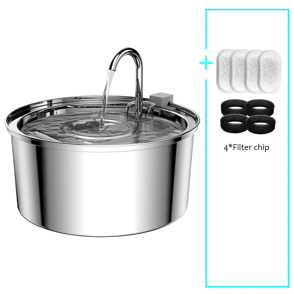 Fontaine à eau pour chat en inox 304 avec jet d’eau et filtres inclus