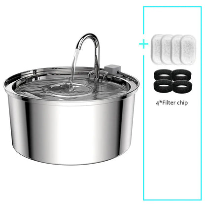 Fontaine à eau pour chat en inox 304 avec jet d’eau et filtres inclus
