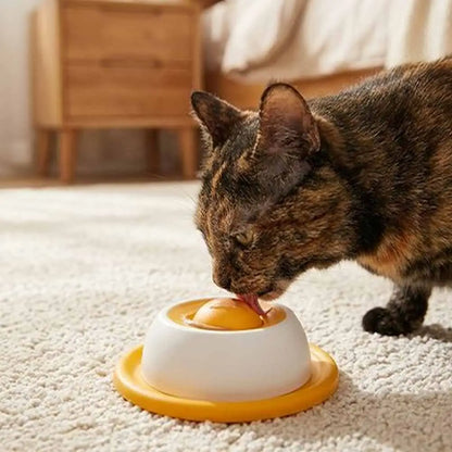 Gamelle anti-glouton Chat CenterPlus, base jaune, auge blanche avec œuf jaune