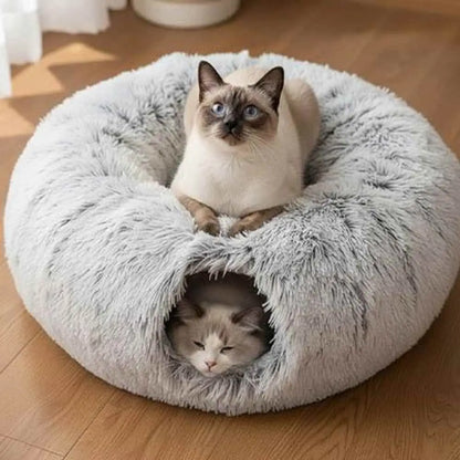Jouet pour chat en peluche gris clair, coussin en forme d’anneau avec ouverture