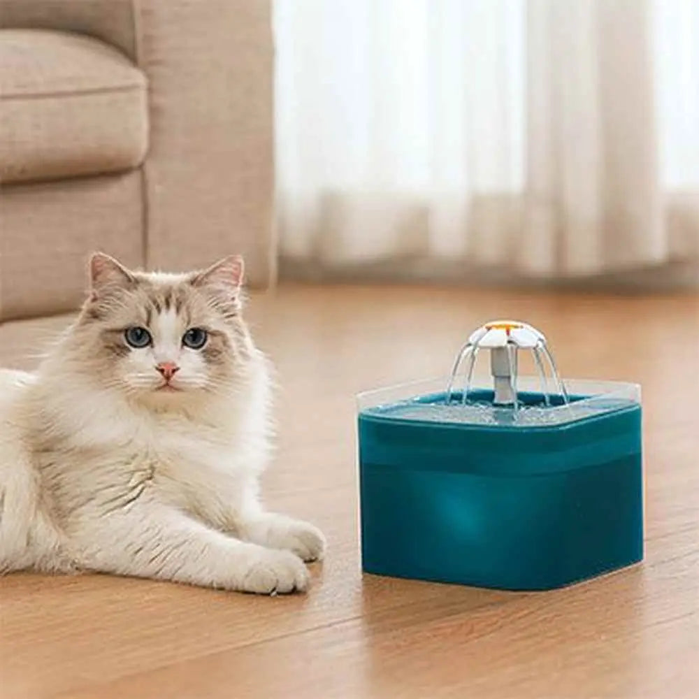 Fontaine à eau pour chat HydroSilence, base turquoise et colonne de jet avec arceau