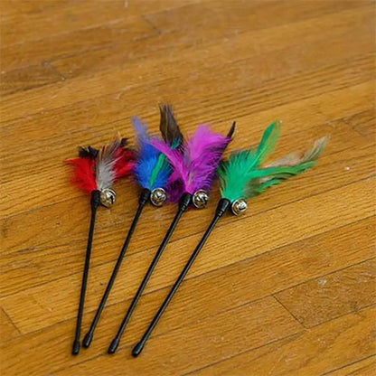 Lot de baguettes de jeu pour chat, plumes colorées et petites clochettes