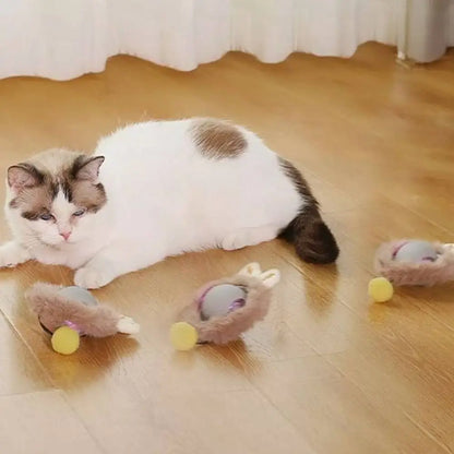 Jouet interactif pour chat : souris en peluche et balle jaune