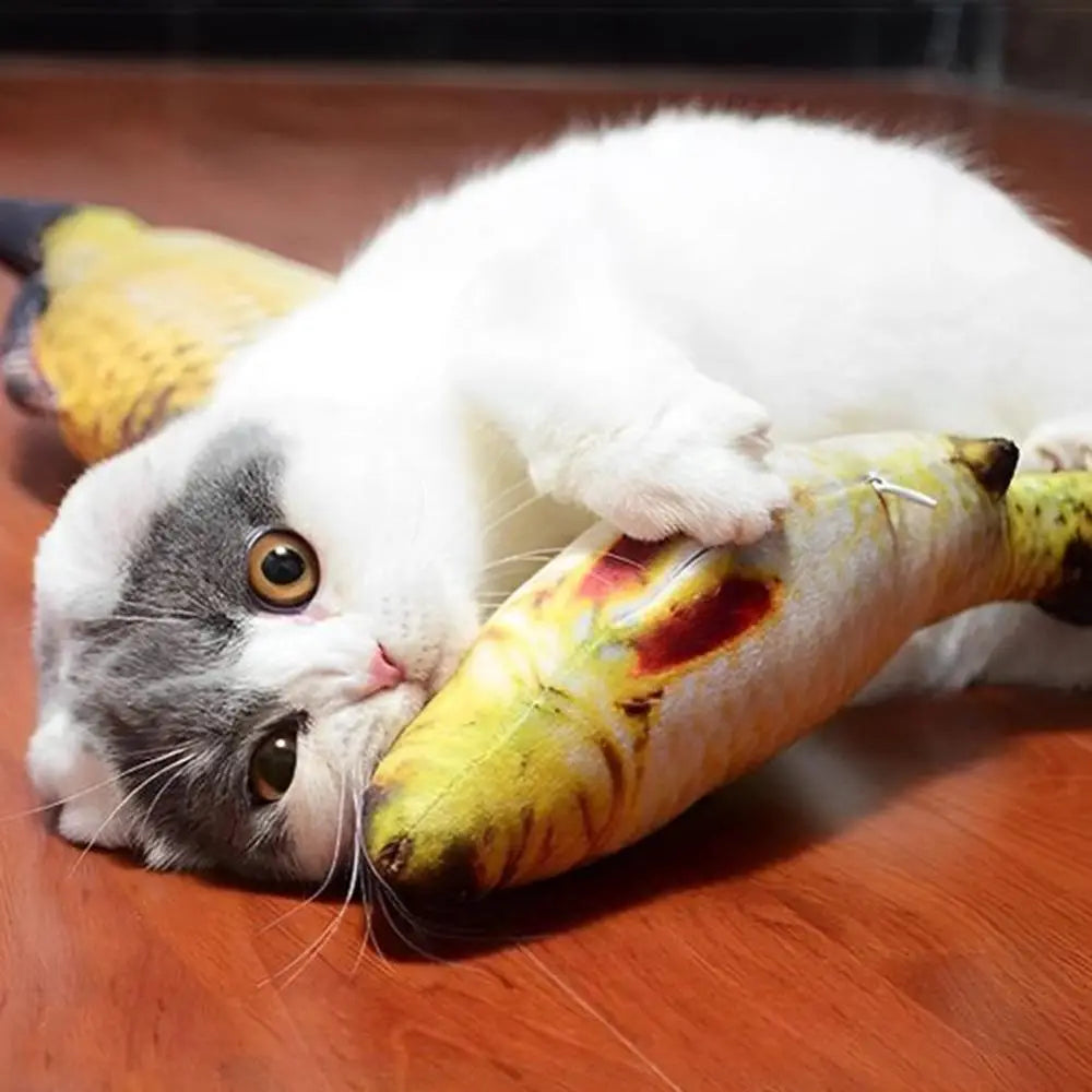Peluche poisson pour chat, jaune et orange, motif tacheté, rembourrage souple