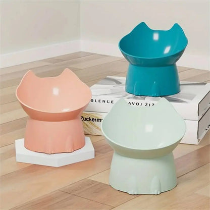 Gamelles surélevées pour chat Ergo rose, turquoise et clair, bols ronds sur socles.