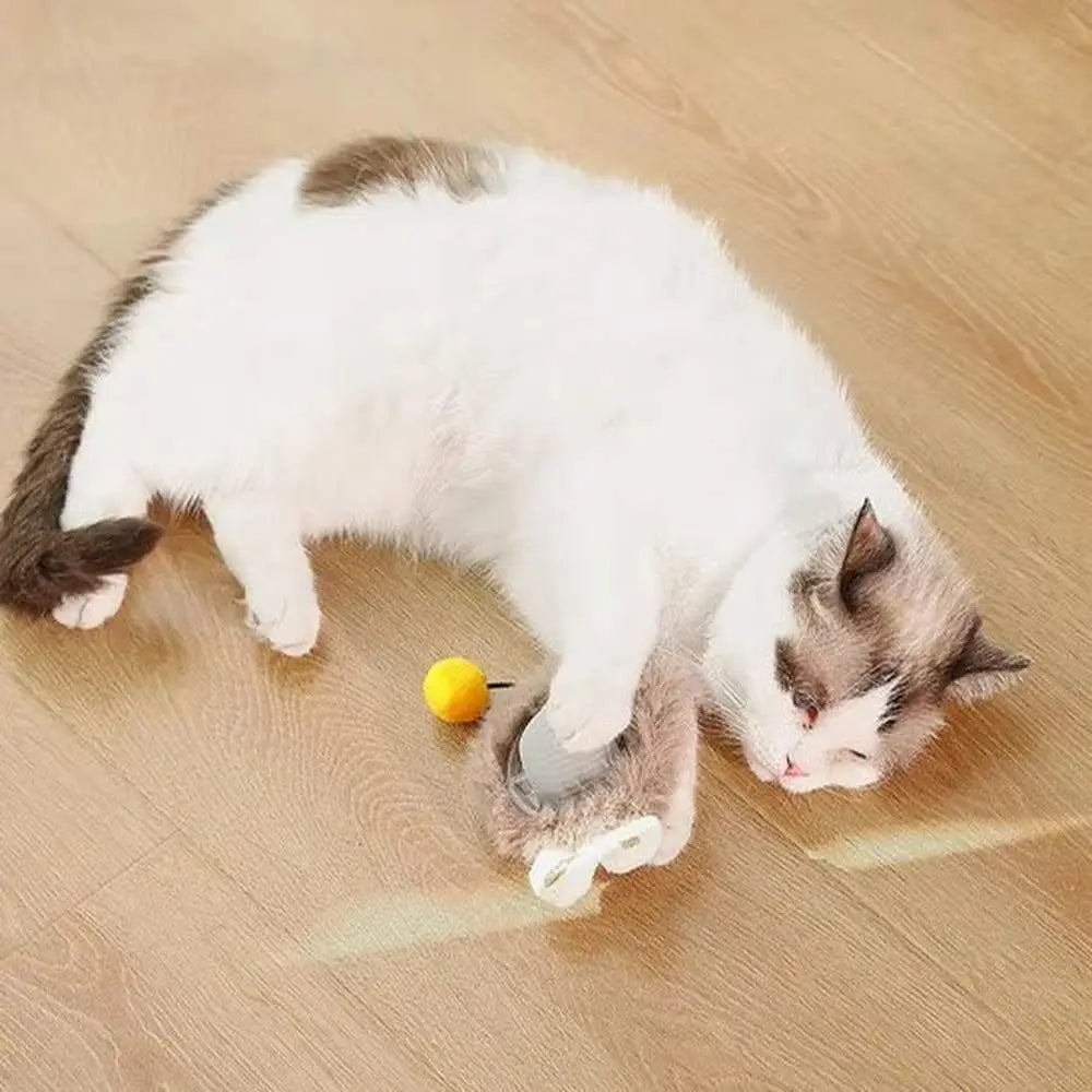 Jouet interactif pour chat : souris peluche blanche et balle jaune