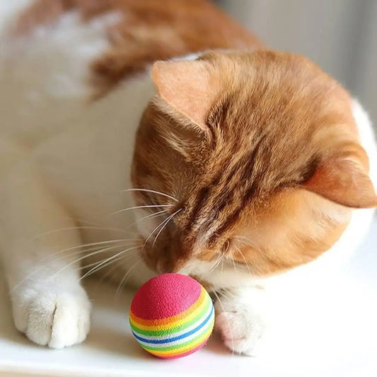 Balles en mousse colorées pour chat, balle rayée arc-en-ciel