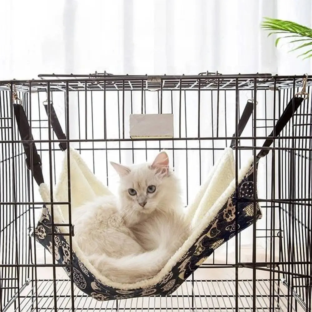 Hamac pour chat beige et noir, tissu doux, avec sangles noires