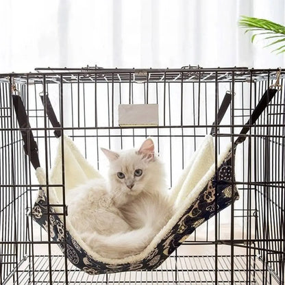 Hamac pour chat beige et noir, tissu doux, avec sangles noires