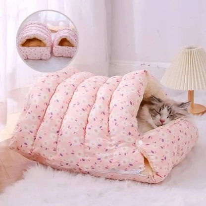 Panier pour chat Cosy Design: nid rose à motifs, ouverture circulaire, coussin moelleux