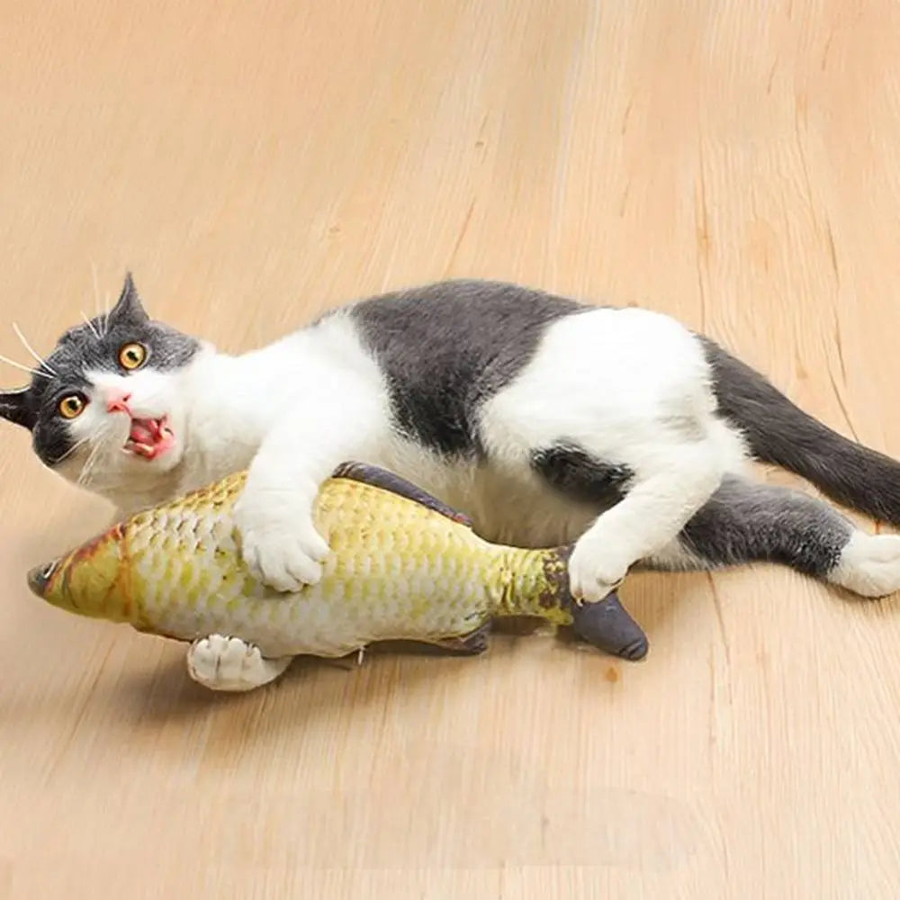 Peluche poisson pour chat, jaune clair, motif écailles, corps rembourré