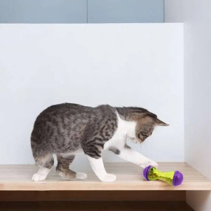 Jouet pour chat Instinct Félin bouteille verte translucide avec embouts violets