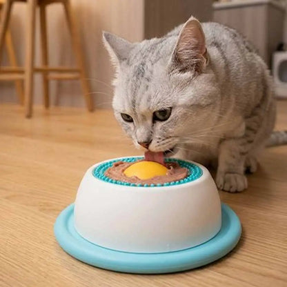 Gamelle anti-glouton Chat CenterPlus, auge blanche et base bleue, œuf jaune
