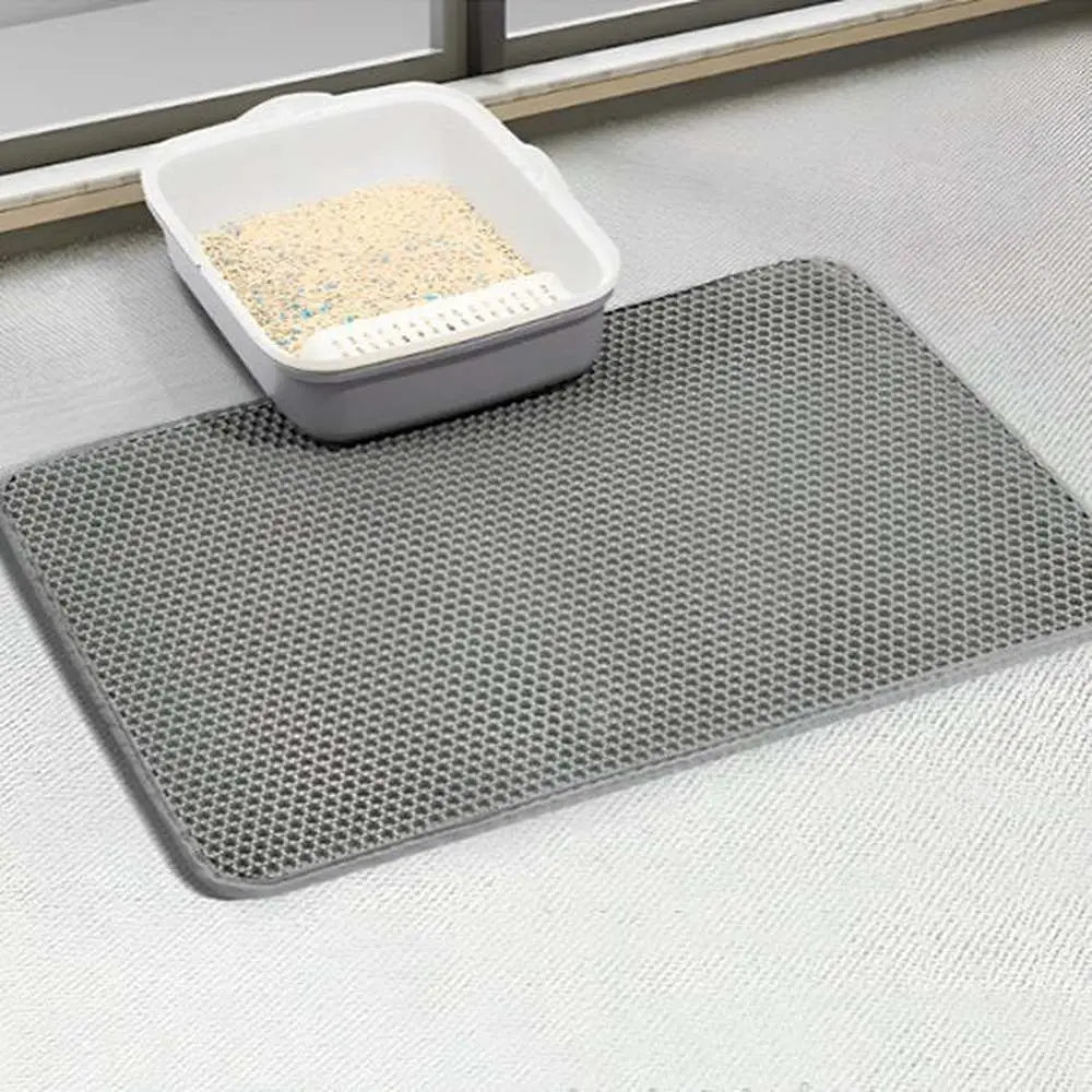 Tapis de litière pour chat gris foncé rectangulaire, texture à picots