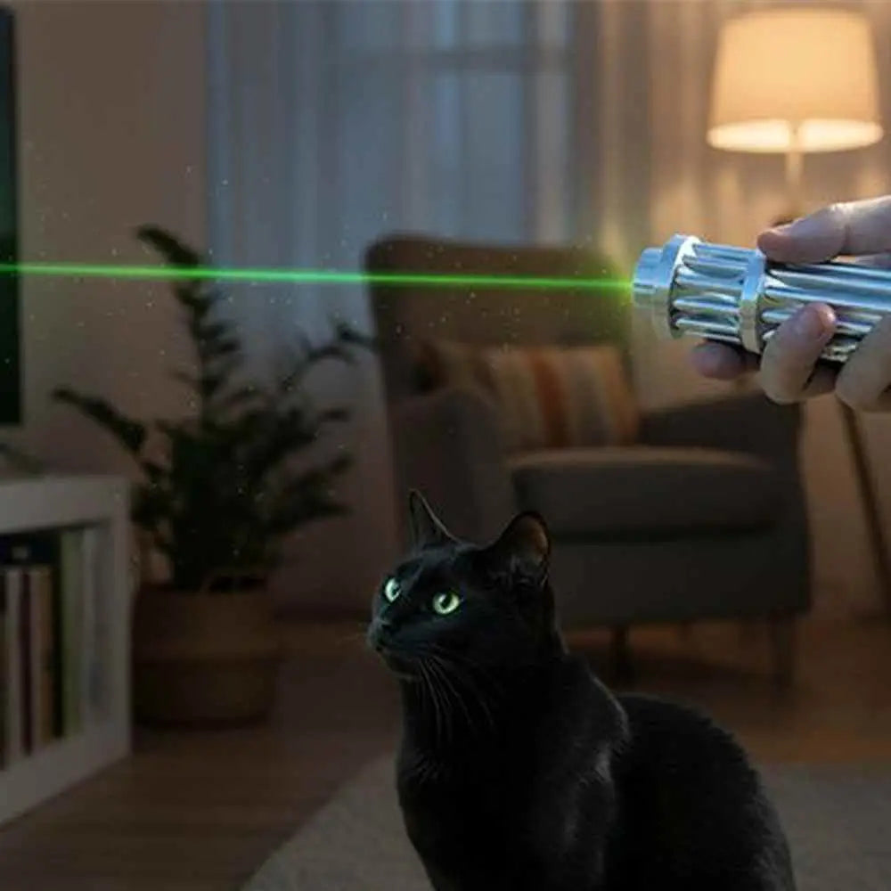 Jouet interactif pour chat : lanceur laser à main avec faisceau vert horizontal