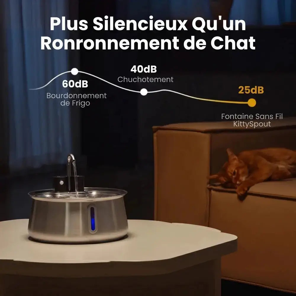 Fontaine à eau inox pour chat sur table, réservoir rond avec jet d’eau