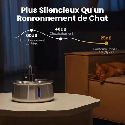 Fontaine à eau inox pour chat sur table, réservoir rond avec jet d’eau