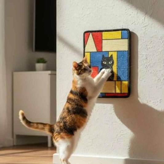 Griffoir mural pour chat, cadre coloré géométrique, surface à griffer contre le mur
