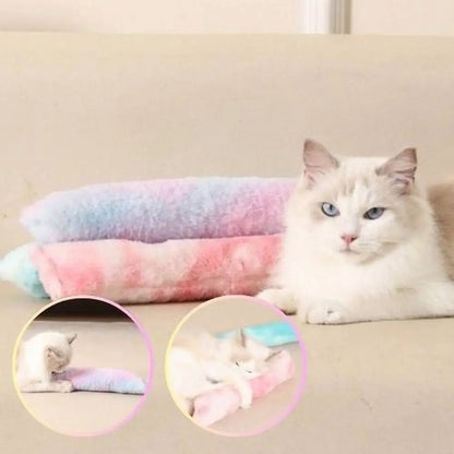 Bâton à macher pour chat en peluche, rose et bleu pastel, cylindrique